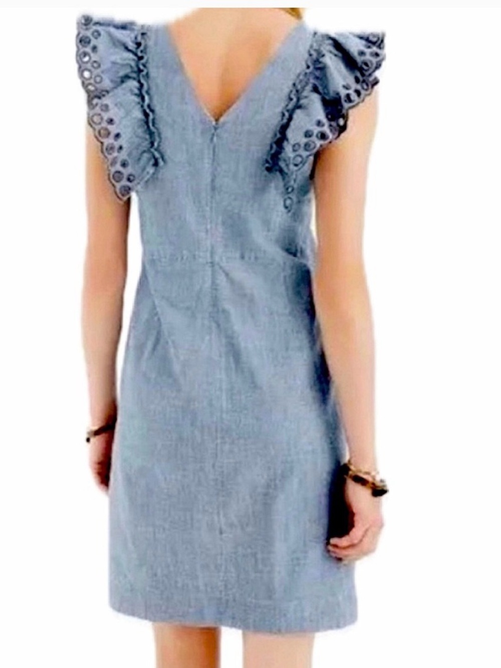 J. Crew Light Blue Eyelet Flutter Sleeve Chambray Cover-Up Dress - Picture 3 of 7